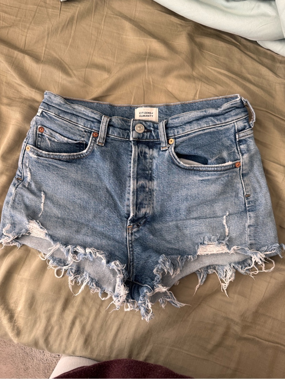 Citizens of Humanity Distressed Light Blue Denim Cutoffs